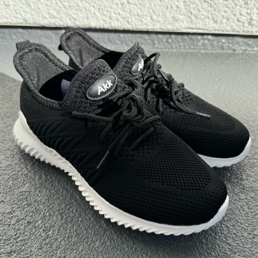 Womens BlackTennis‎ Sneakers- Slip On Memory Foam Lightweight